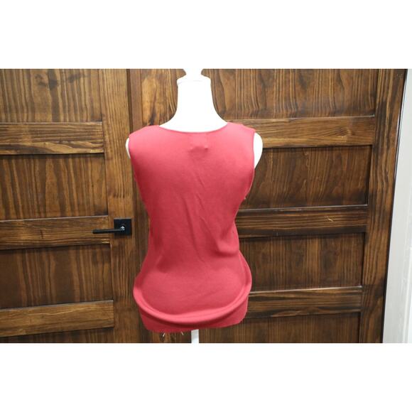Ruby Rd Shirt Women Large Red Maroon‎ Sleeveless Ribbed Tank With Necklace Boho - Picture 7 of 13
